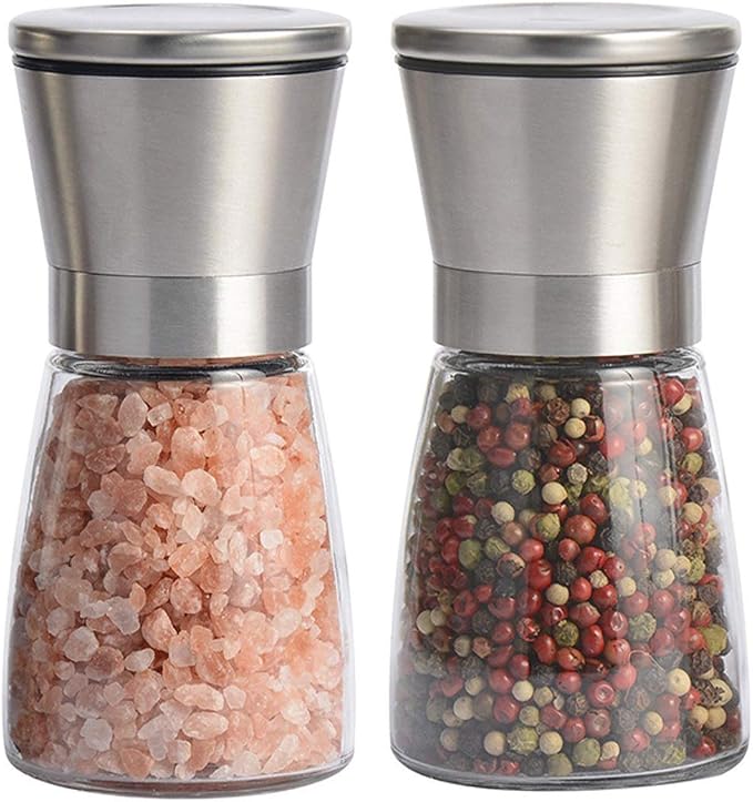 Salt and Pepper Grinder Set of 2, Premium Stainless Steel Spice Mill by Mincham