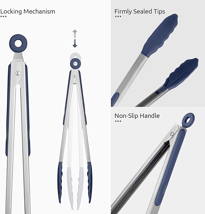 600ºF Heat Resistant Kitchen Tongs: U-Taste 9+12 inch Silicone Cooking Tong Set - Image 6