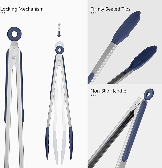 600ºF Heat Resistant Kitchen Tongs: U-Taste 7/9/12 inch Silicone Cooking Tong - Image 6