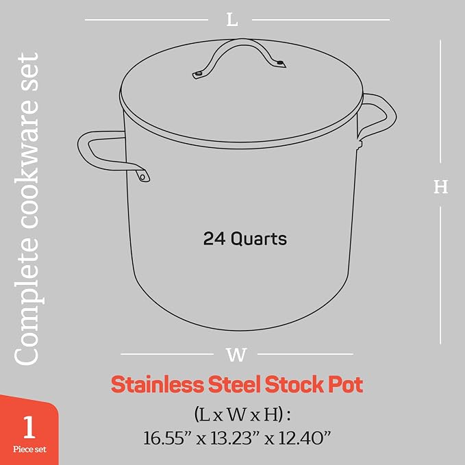 Stainless Steel Stockpot with Tempered Glass Lid 24 Quart, Durable 18/0 - Image 2