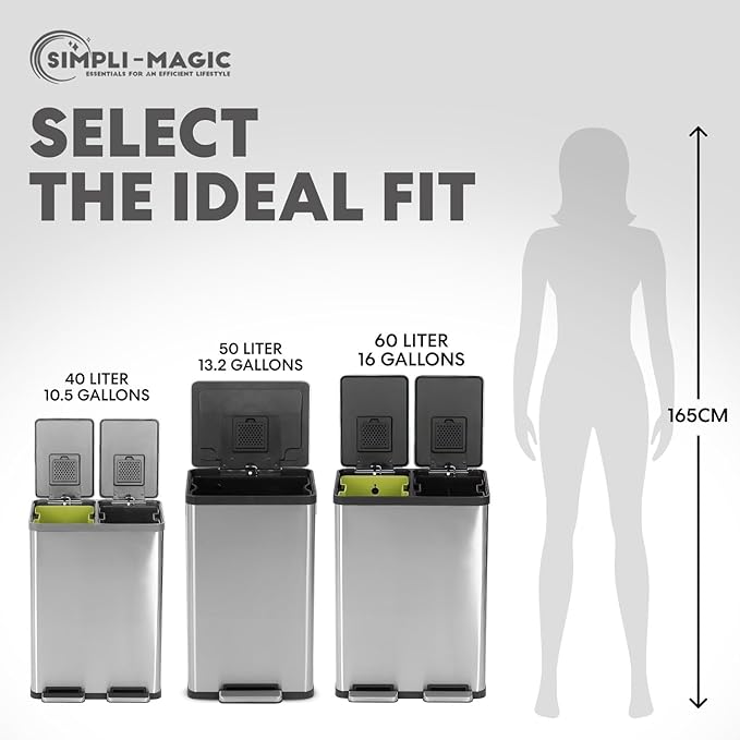 Simpli-Magic 16 Gallon Dual Compartment Step Trash Can – Kitchen Garbage Can - Image 3