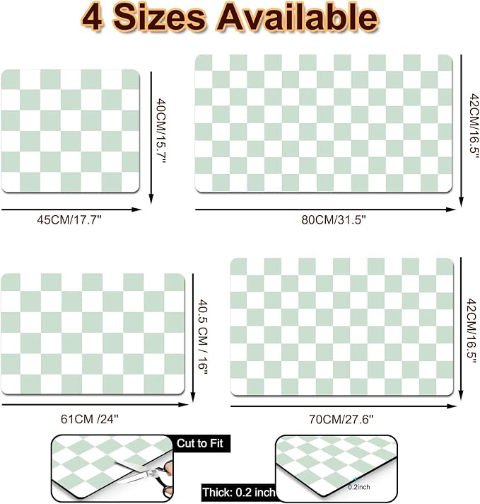 Dish Drying Mat for Kitchen, Checkered Coffee Station Mats - Image 2
