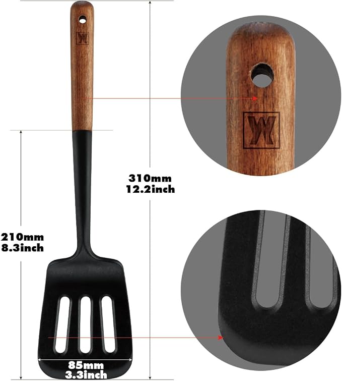 WAGENSTEIGER Set of 2pc Silicone Cooking Utensils: Wooden Handle Slotted - Image 9
