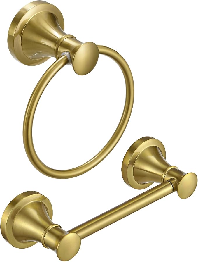 RUMOSE Toilet Paper Holder and Hand Towel Ring Brushed Gold Wall Mount Bathroom by RUMOSE