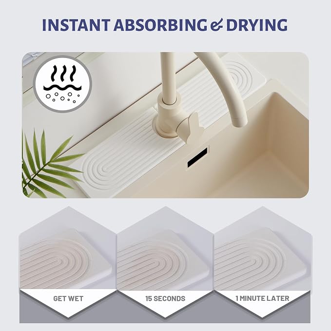 Stone Faucet Mat for Kitchen Sink, Faucet Mat Fast Drying Diatomite, Sink - Image 3