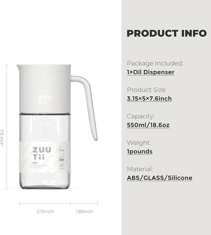 Zuutii Olive Oil Dispenser Bottle 18.6oz – Auto Flip Glass Vinegar Bottle - Image 2