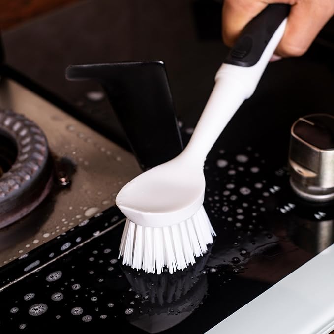Dish Brush with Handle, Dish Scrub Brush with Built-in Scraper, Nylon Dish - Image 5