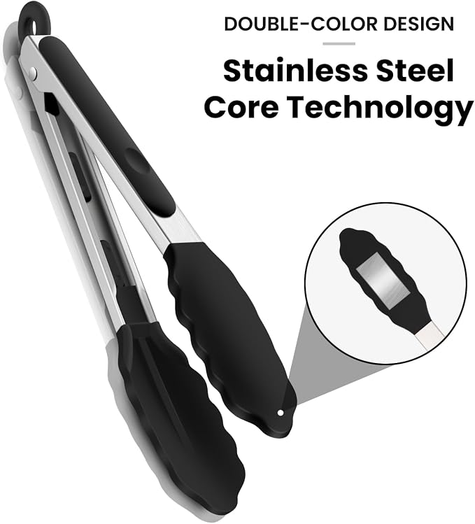 3 Pack Silicone Tongs for Cooking, Maywe Tanso 9 Inch Cooking Kitchen Tongs - Image 4