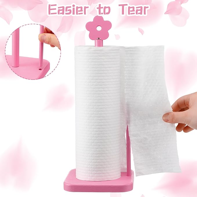 Leinuosen Pink Flower Paper Towel Holder Coquettish Cute Flower Wooden Paper - Image 3