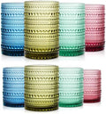 SoulTimes Set of 8 Hobnail Drinking Glasses Colored Vintage Glassware
