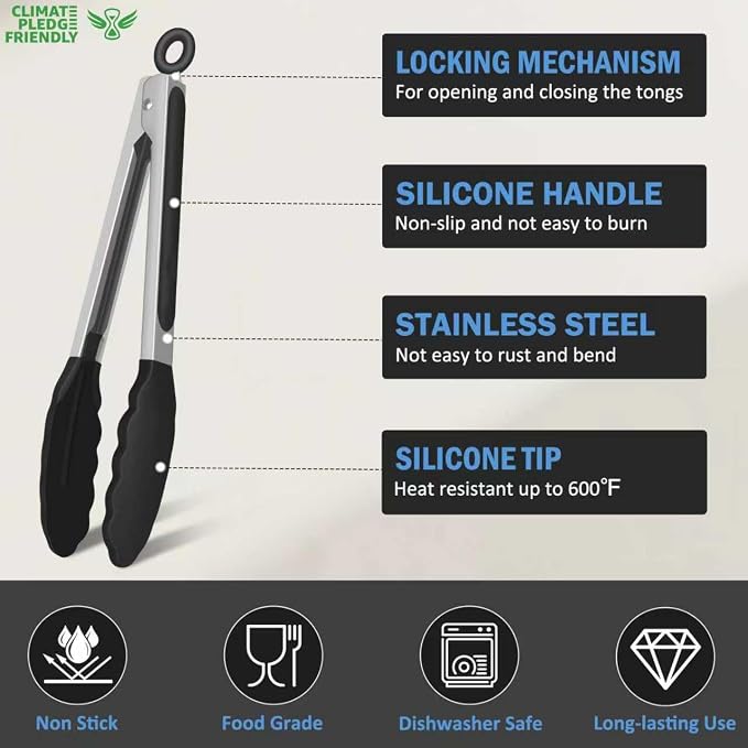 Tongs for Cooking, 600ºF High Heat-Resistant Stainless Steel Kitchen Tongs - Image 3