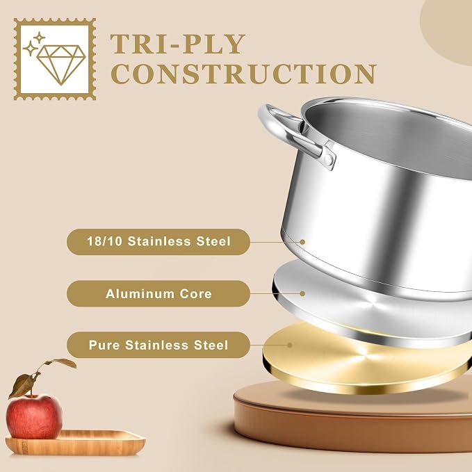 Leonyo Stainless Steel Stock Pot, 8 Quart Stock Pot - Image 3