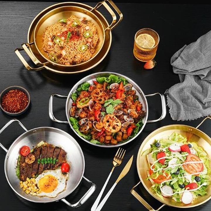 Paella Pan Gold Stainless Steel Skillet Pan 11 inch 28cm Dinner Server