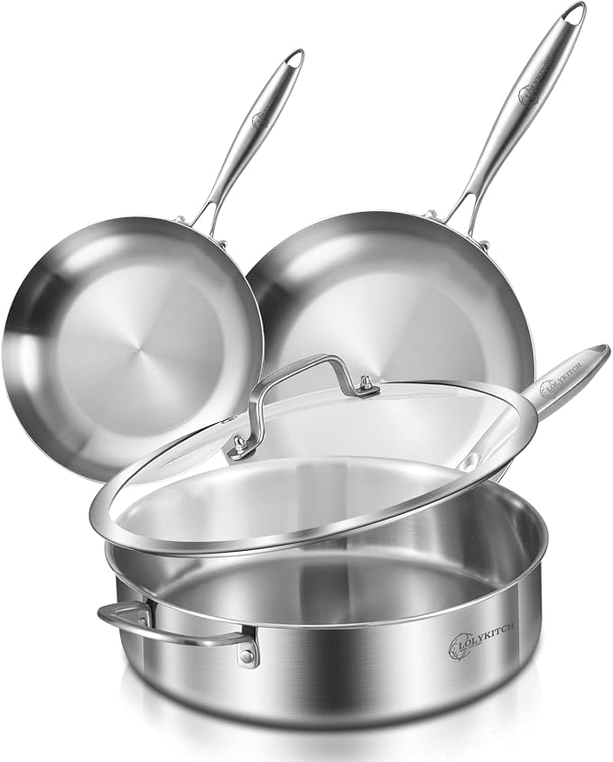 LOLYKITCH 8-10 Inch Tri-ply Stainless Steel Fry Pans and 6 QT Sauté Pan by LolyKitch