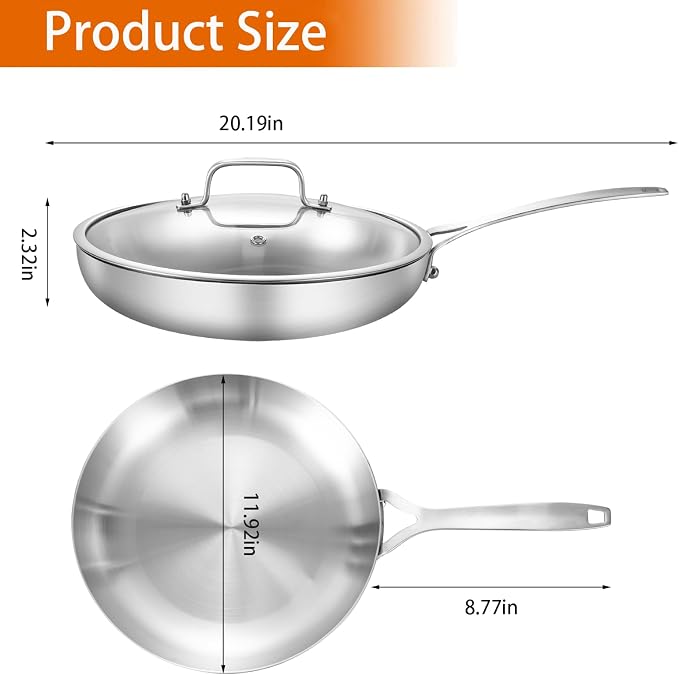 DELARLO Whole Body Tri-Ply Stainless Steel 12 Inch Frying Pan - Image 3