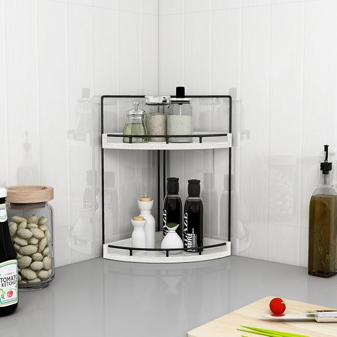Dorhors 2-Tier Rustic White Corner Bathroom Shelf - Image 6