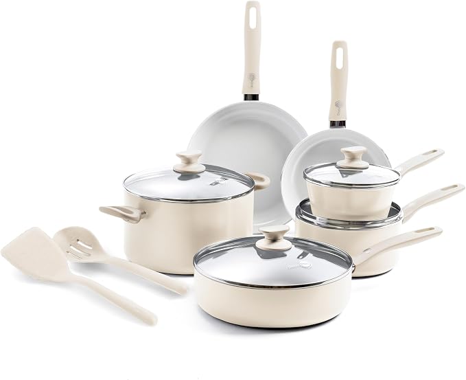 GreenPan Dover Healthy Ceramic Nonstick, 12 Piece Cookware Pots and Pans Set by GreenPan