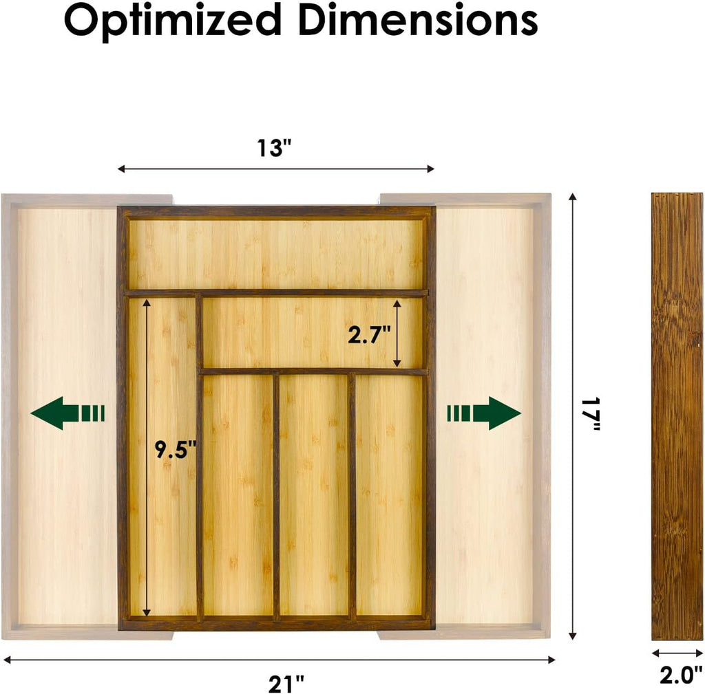 Bamboo drawer organizer, utensil holder, silverware organizer, and
