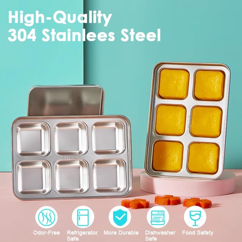 Ice Cube Tray with Lid, 2 Pack 12 Large Cubes, Stainless Steel Ice