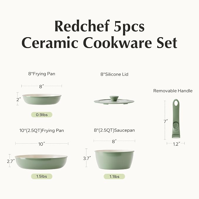 Redchef Ceramic Cookware Set, Removable Handle Pots and Pans Non-Stick - Image 9
