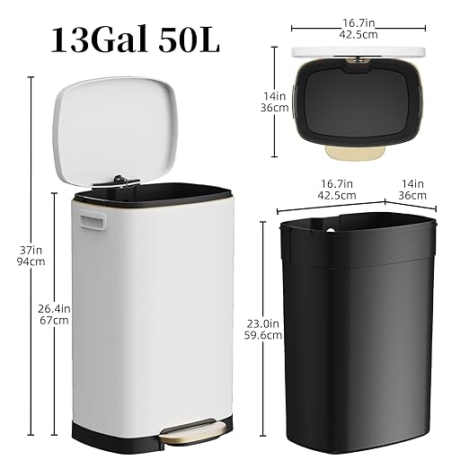 KdbK 13 Gallon Trash Can with Lid, 50L Fingerprint Proof Stainless Steel - Image 6