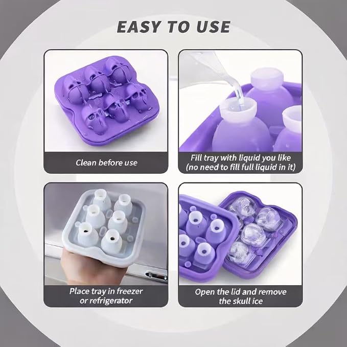 Skull Ice Cube Mold, 6-Cavity Silicone Ice Tray - Image 3