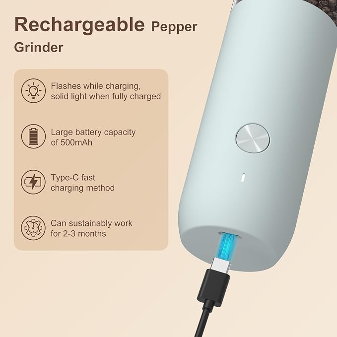 Ultrean Pepper Grinder, Rechargeable Salt and Pepper Grinder - Image 4