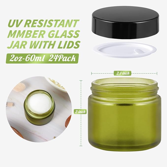 2oz Jars with Lids, HOA Kinh 24 Pack Green Frosted Glass Jars with Lids Empty - Image 3