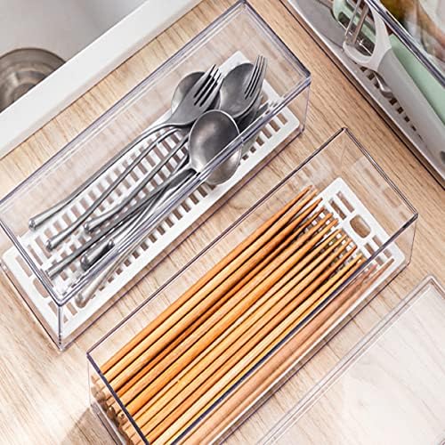 Large Transparent Plastic Flatware Tray with Lid