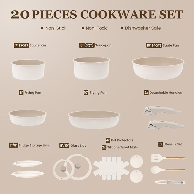 KIKCOIN Nonstick Pots and Pans Set, 20 Pack Cookware Set - Image 2