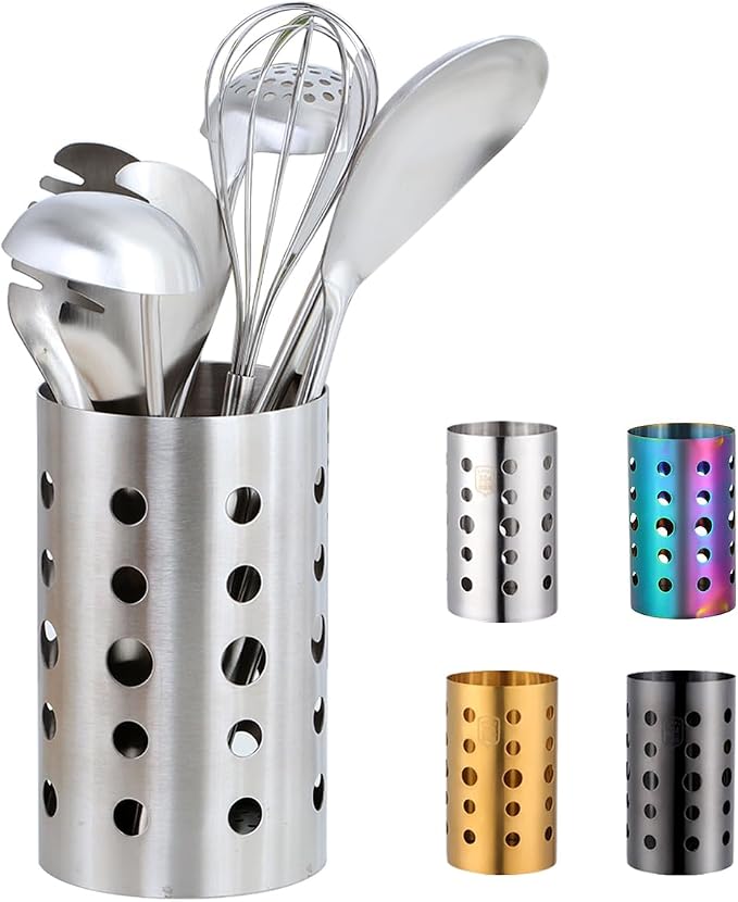 QRU Kitchen Utensil Holder for Countertop, Stainless Steel Cooking Utensil by QRU