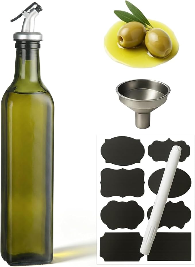 WERTIOO Green Olive Oil Dispenser Bottle, 17oz Glass Oil and Vinegar Dispenser by WERTIOO