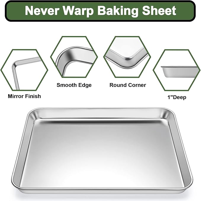 Baking Sheet Tray Set of 10, EWFEN Stainless Steel Baking Pan Cookie Pan Sheet - Image 3