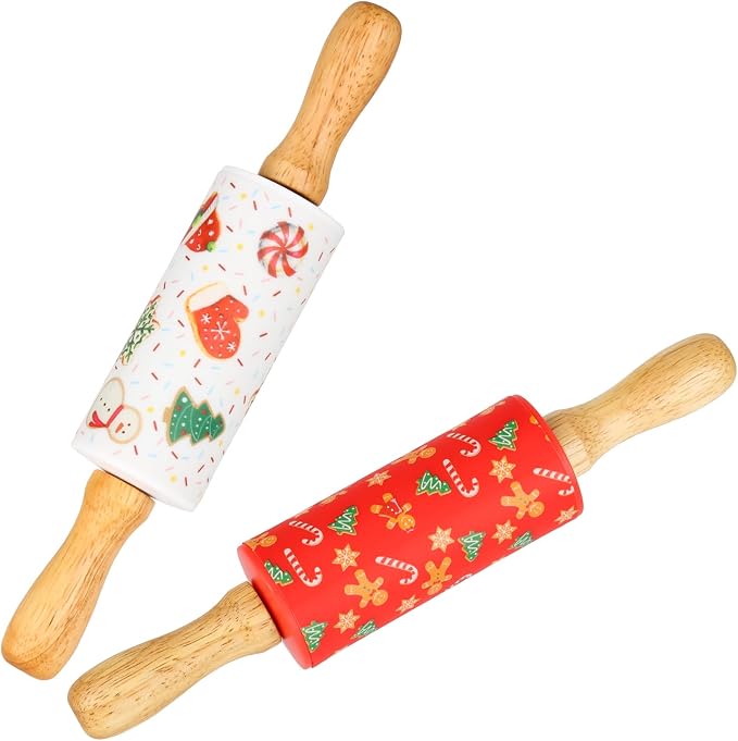 Mini Silicone Rolling Pin for Kids, Non-stick Surface Wood Handle, 9 Inch 2 Pack by Honglida