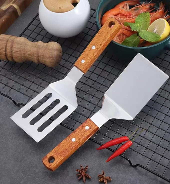 KLAQQED 2 PCS Metal Spatula for Cast Iron Skillet, Stainless Steel Grill - Image 7