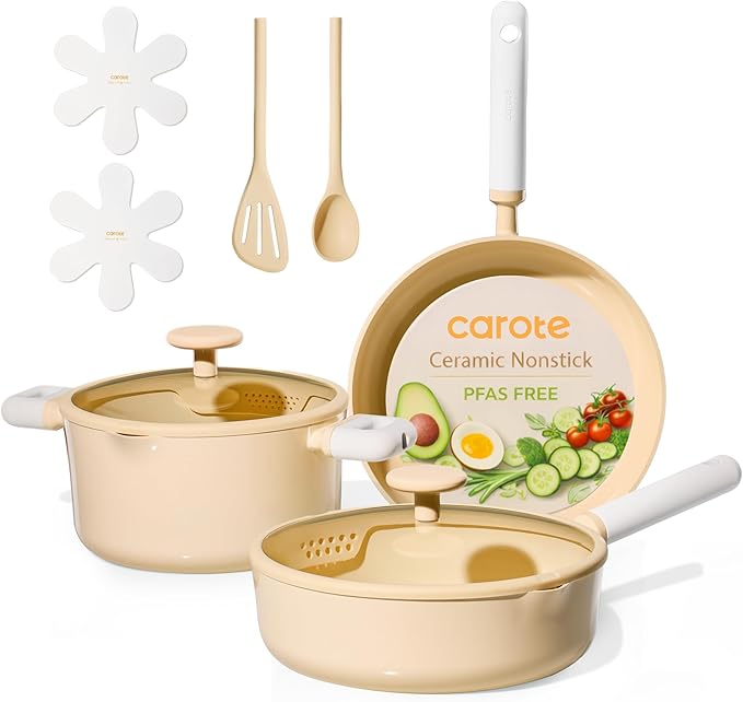 CAROTE Pots and Pans Set Nonstick, Ceramic Cookware Set, PFAS PTFE Free by CAROTE