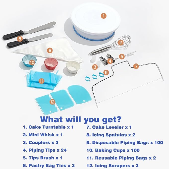 240PCS Cake Decorating Supplies Kits Cake Turntable, 100 Piping Bags 100 - Image 6