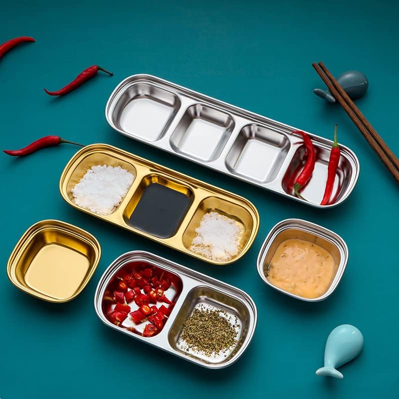 SOUJOY 4 Pcs Stainless Steel Sauce Dish, Divided Seasoning Sauces Dip