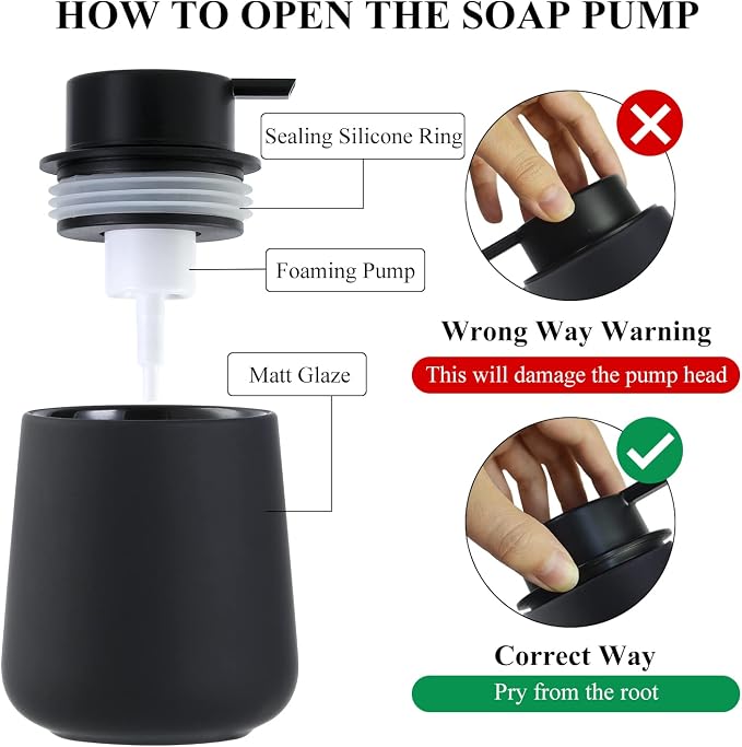 Bosilunlife Ceramic Foaming Soap Dispenser - 12Oz Bathroom Countertop Kitchen - Image 4