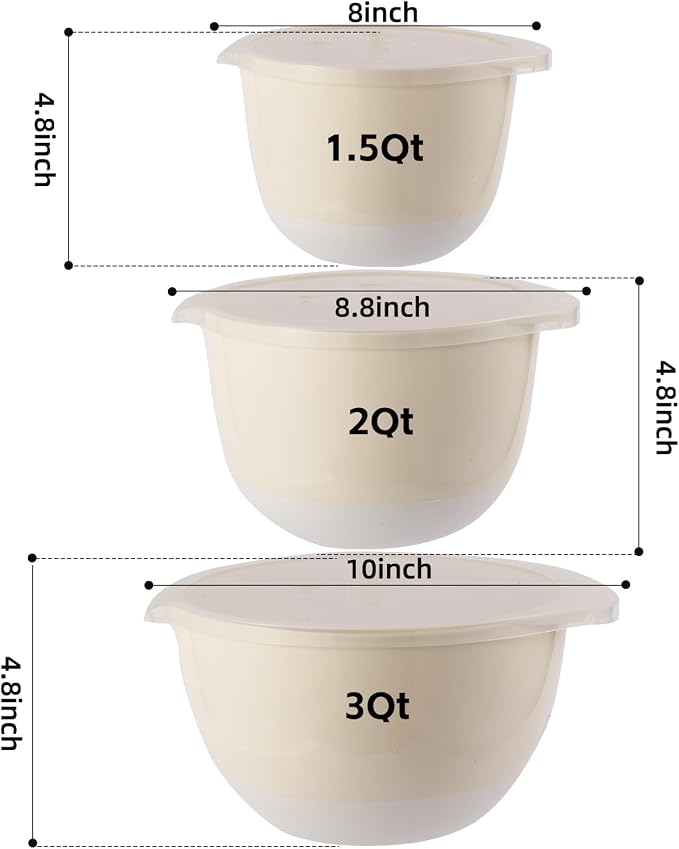 3 Plastic Mixing Bowls with Pour Spout, Lids and TPR Non-Slip Bottom, Small - Image 7