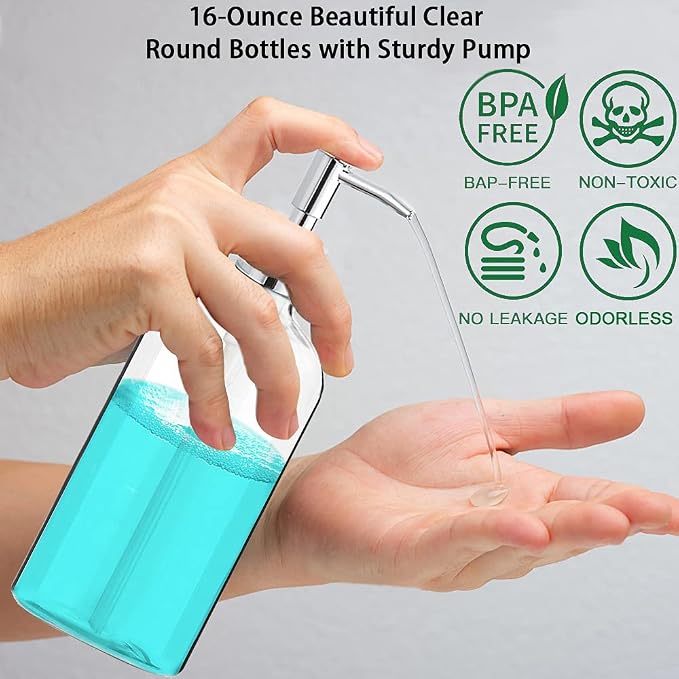 Clear Soap Dispenser with Rust Proof Pump, Waterproof Labels, Plastic Hand Soap - Image 4
