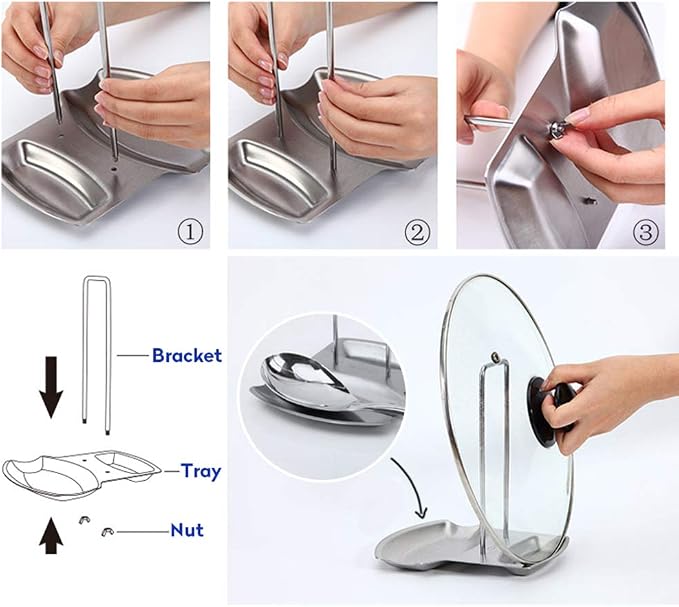 Pot Lid Holder Spoon Rest, Stainless Steel Utensils Pan Pot Cover Lid Rack - Image 5