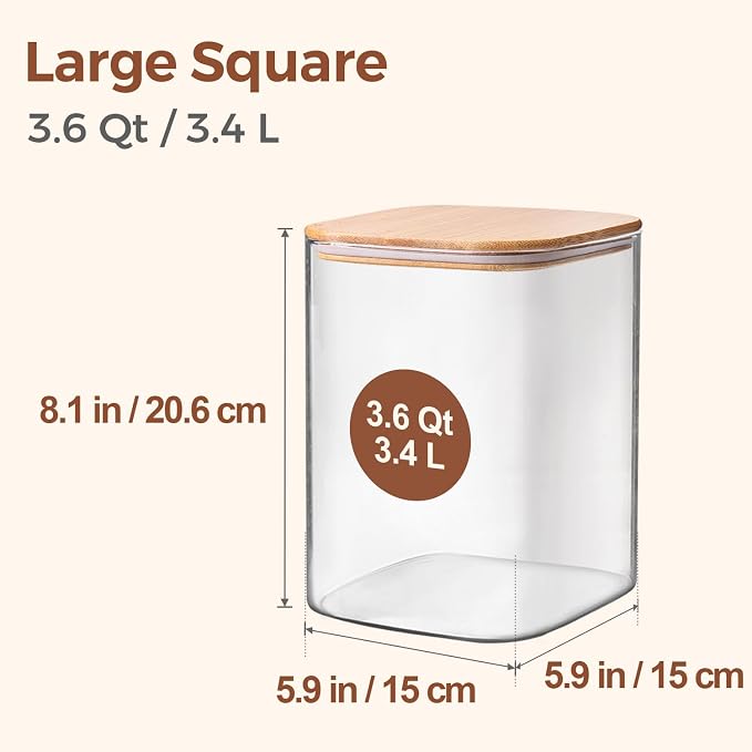 ComSaf 3.6Qt Glass Food Storage Containers, Cereal Storage Containers - Image 2