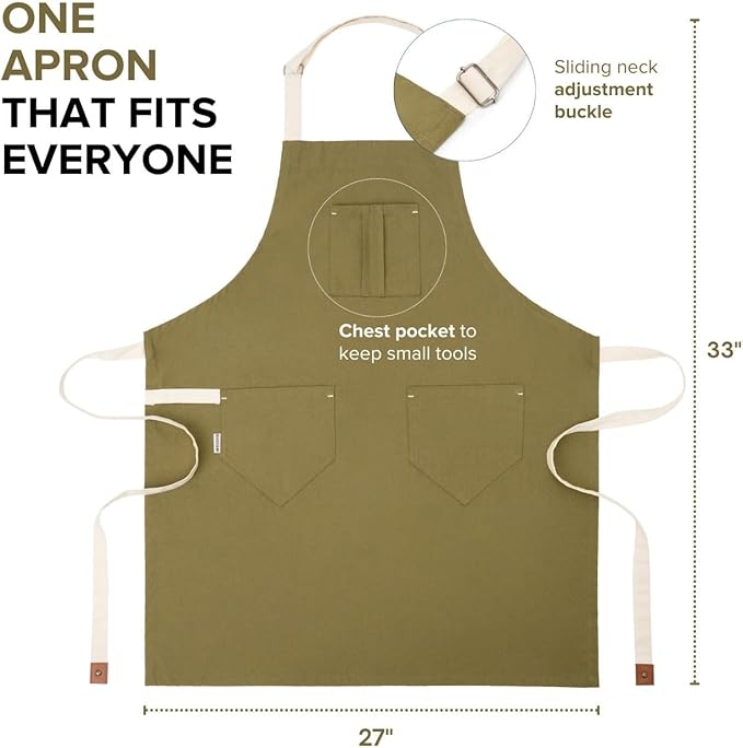 Cotton Canvas Apron for Women & Men – Adjustable Neck Strap & Waist Ties - Image 3