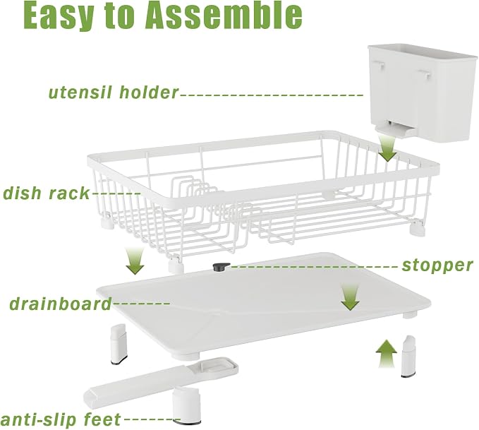 Dish Drainer Rack with Drip Tray, Sink Dish Drainer with Drainage Spout - Image 4
