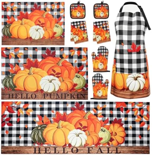 Fall Kitchen Rug Sets, 10Pcs Pumpkin Kitchen Decor and Accessories