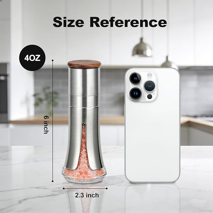 Aelga Salt Grinder Refillable - 4oz Manual Stainless Steel Salt Mill - Image 4