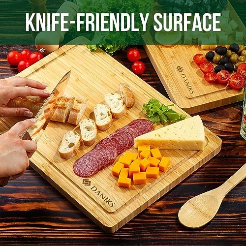 Daniks Bamboo Cutting Board Set of 2 with Juice Groove, XL 16x12 & L