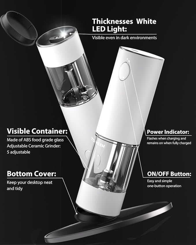 TOMEEM Upgraded Larger Capacity Electric Salt and Pepper Grinder Set - Image 7