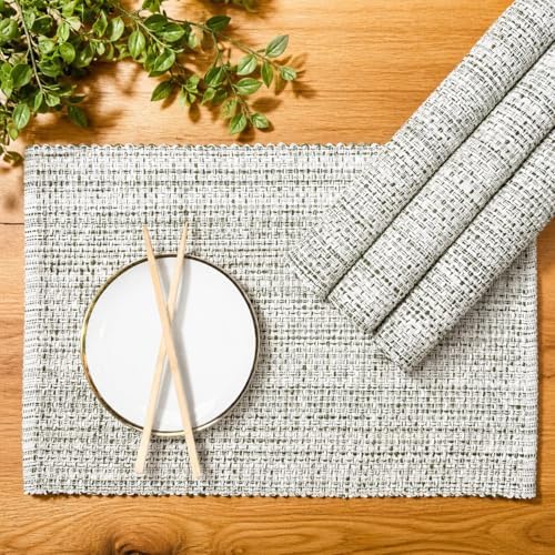 Chardin Home Cotton Placemats Set of 4, 13x19 Inch, Neutral Green